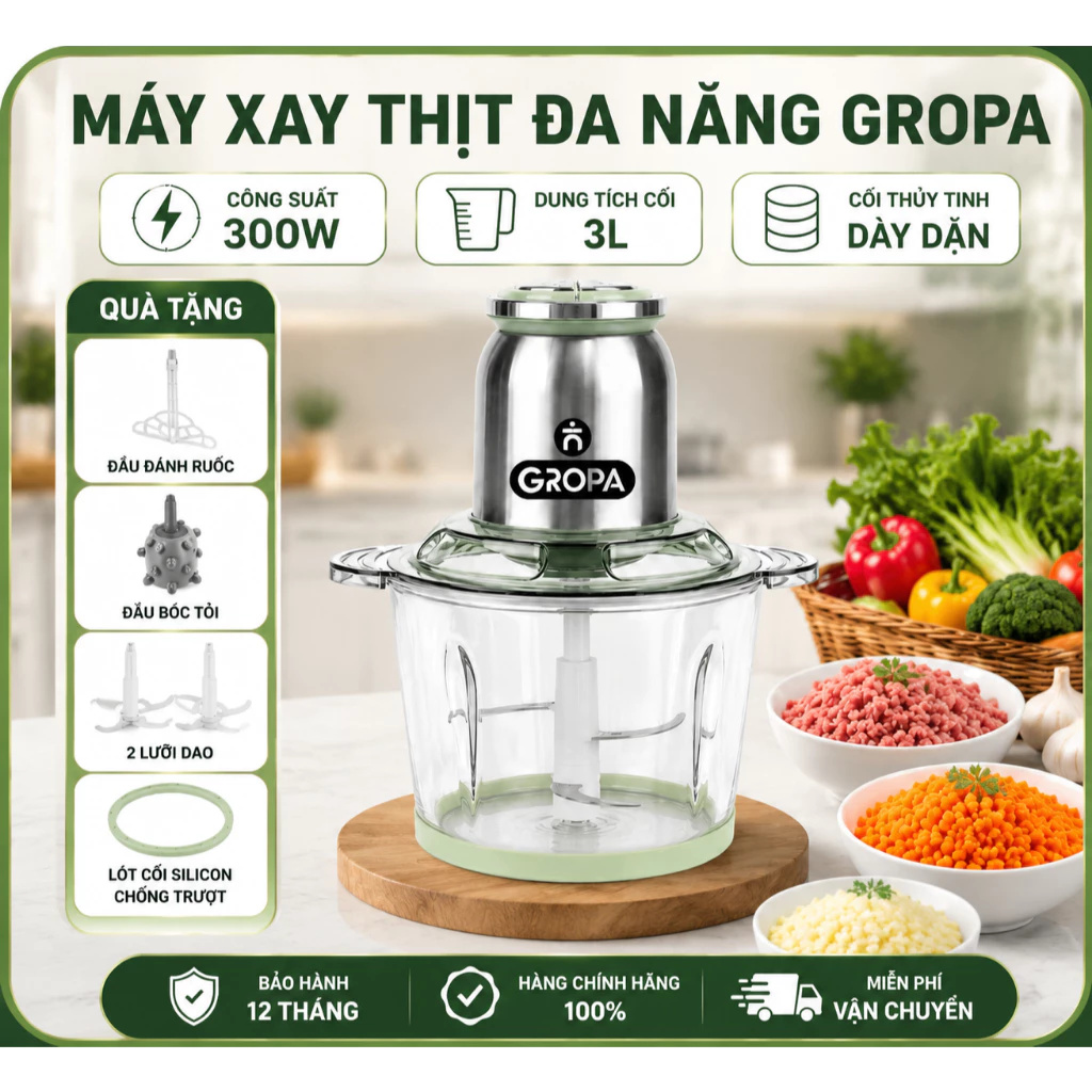 Máy xay thịt đa năng có nhiều chức năng trong một chiếc máy nhỏ gọn chắc chắn - cối xay thuỷ tinh chịu lực dày dặn