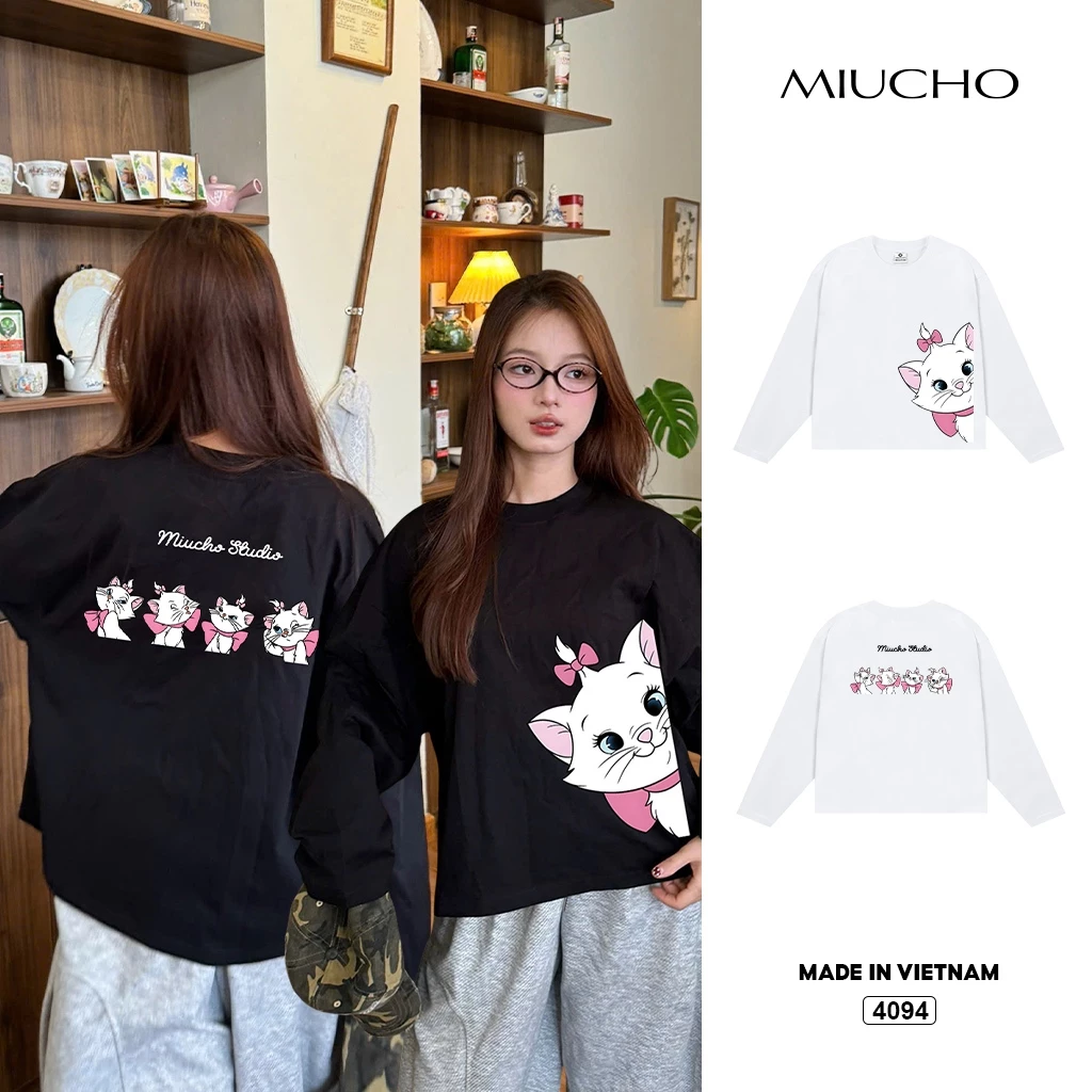 Áo thun nữ tay dài form boxy BST hoạt hình xinh xắn Miucho