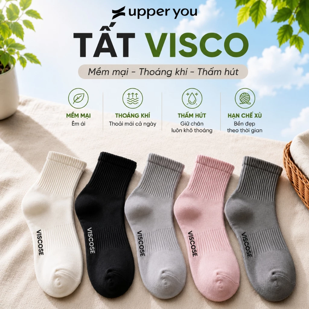 [TẶNG QUÀ ĐƠN 169K] [Combo 5] Tất Vớ Dày Hạn Chế Xù Nam Nữ Cổ Trung Sợi Viscose UPPER YOU Mềm Mịn Thấm Hút Tốt-BSF3009