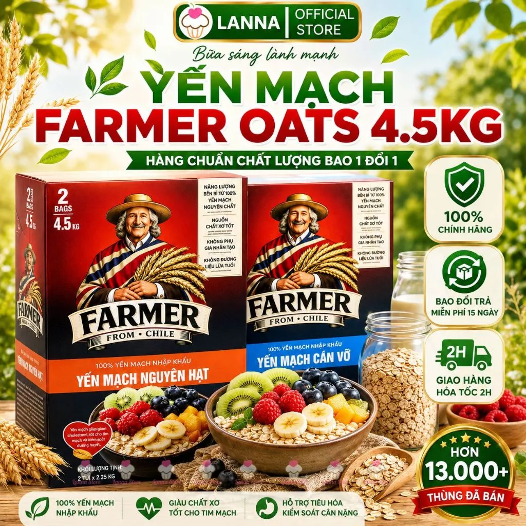 【TOP CHẤT LƯỢNG】Yến Mạch Farmer Daily Oats Chile cán dẹt/ vỡ thùng 4.5kg Không Đường, Bé Ăn Dặm