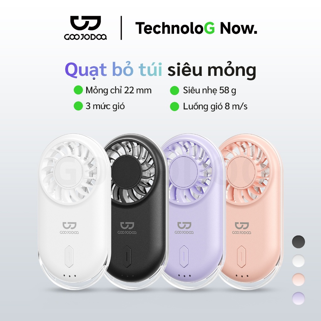 Quạt Cầm Tay GOOJODOQ Siêu Mỏng 22mm Tốc Độ 10000 RPM, Gió Mạnh 9.1m/s, 3 Tốc…