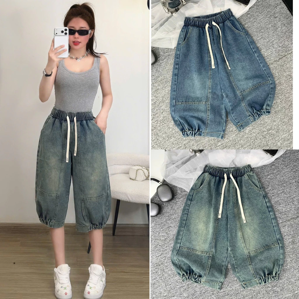 Quần Ngố Jeans Gấu Kiểu-Cạp Chun Co Dãn- Dài:66-68cm WSHJ77