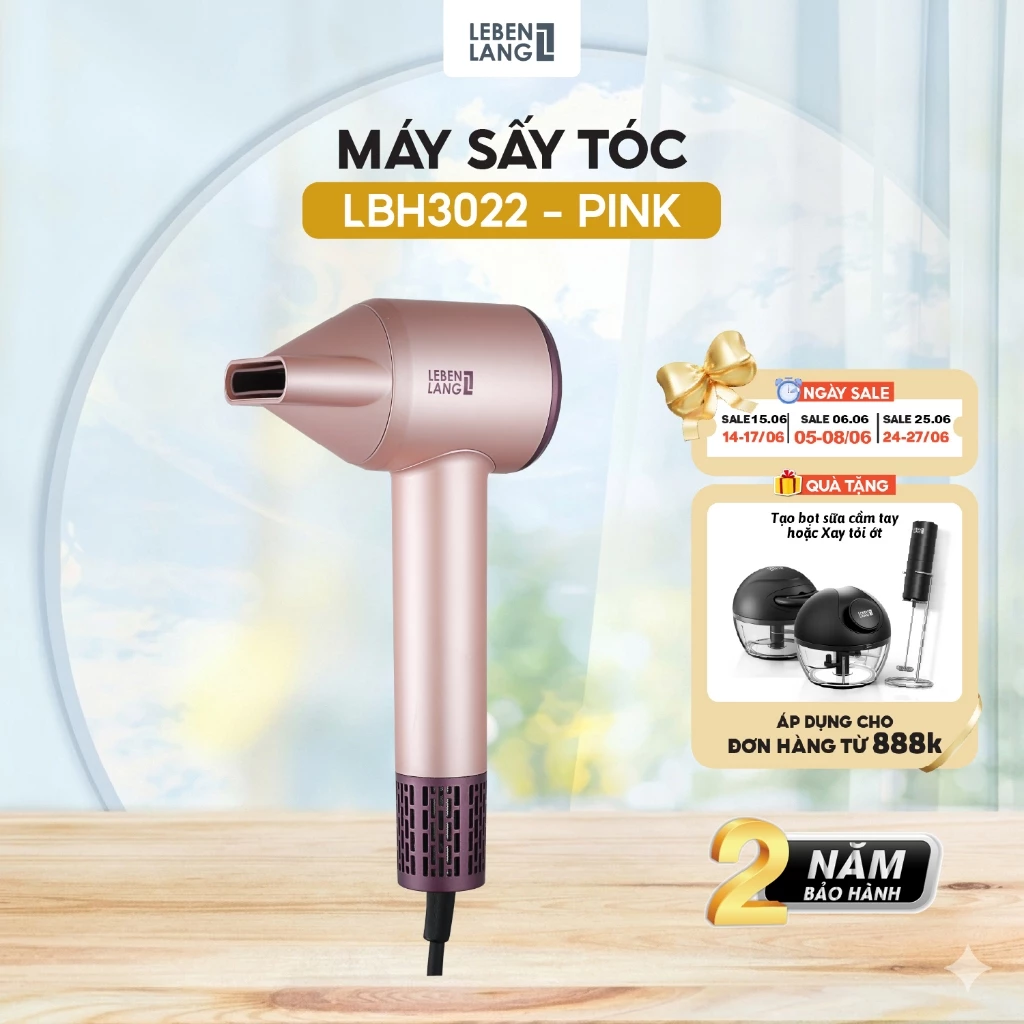 Máy sấy tóc Lebenlang LBH3022, 2 chiều nóng lạnh, 1600W, ion chống xơ rối, hiển thị nhiệt độ, BH 2 năm