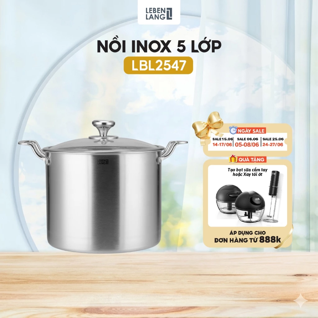 Nồi Inox 304 Cao Cấp Lebenlang LBL2547 – Đáy 5 Lớp Đúc Nguyên Khối, Nồi Luộc Gà