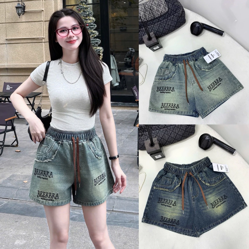 Quần Short Jeans Nữ Thuê Chữ Chất Vải Mềm Có dây WSJ78