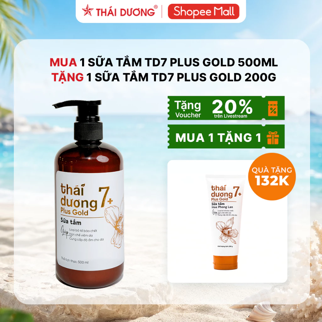 [Sale Tháng 9] Mua 1 Sữa tắm Thái Dương 7 Plus Gold 500ml Tặng 1 sữa tắm Thái Dương 7 Plus Gold 200g