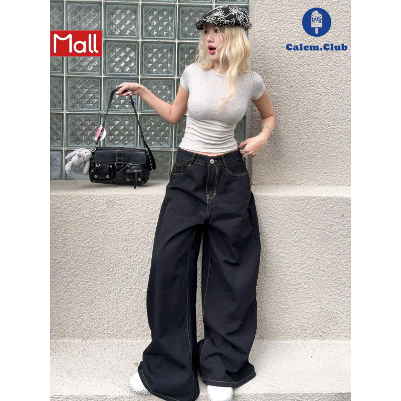 Calem.Club - Quần Kaki Jeans Ver 2 Ống Rộng WIDE LEG tôn dáng cạp cao form unisex nam nữ quần jean nữ