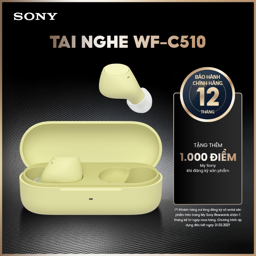 Tai nghe Bluetooth Sony WF-C510 pin 22h, kết nối đa điểm, chống nước IPX4, âm…