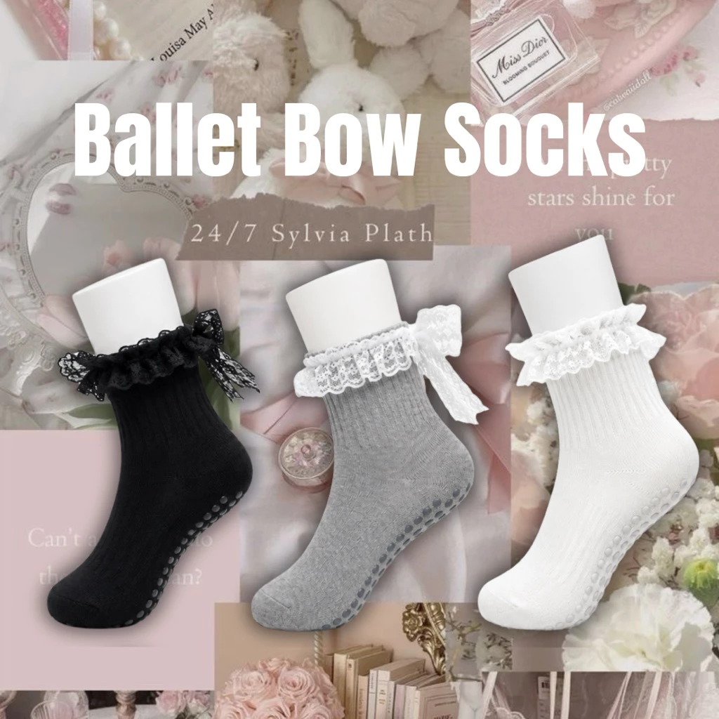Ballet Bow Socks - Vớ Nơ Ren Chống Trượt Nữ Vớ Pilates Yoga Ballet Phong Cách Tiểu Thư
