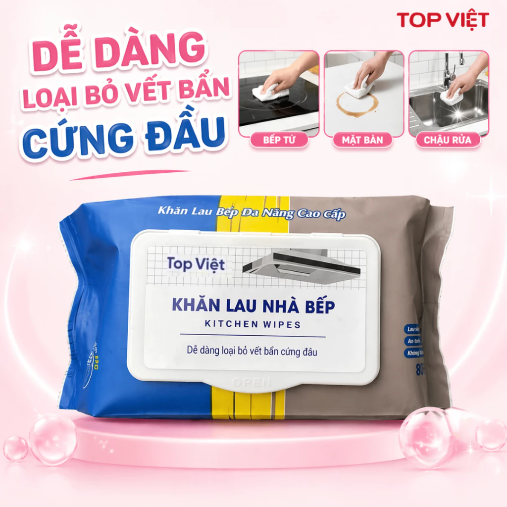 Thùng 12 gói khăn ướt lau bếp 80 tờ mềm mại, an toàn cho da, đa năng