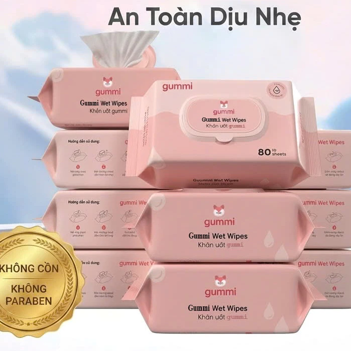 Thùng 12 gói Khăn Ướt Gummi 80 Tờ 1 Gói Không Cồn Không PRABENS