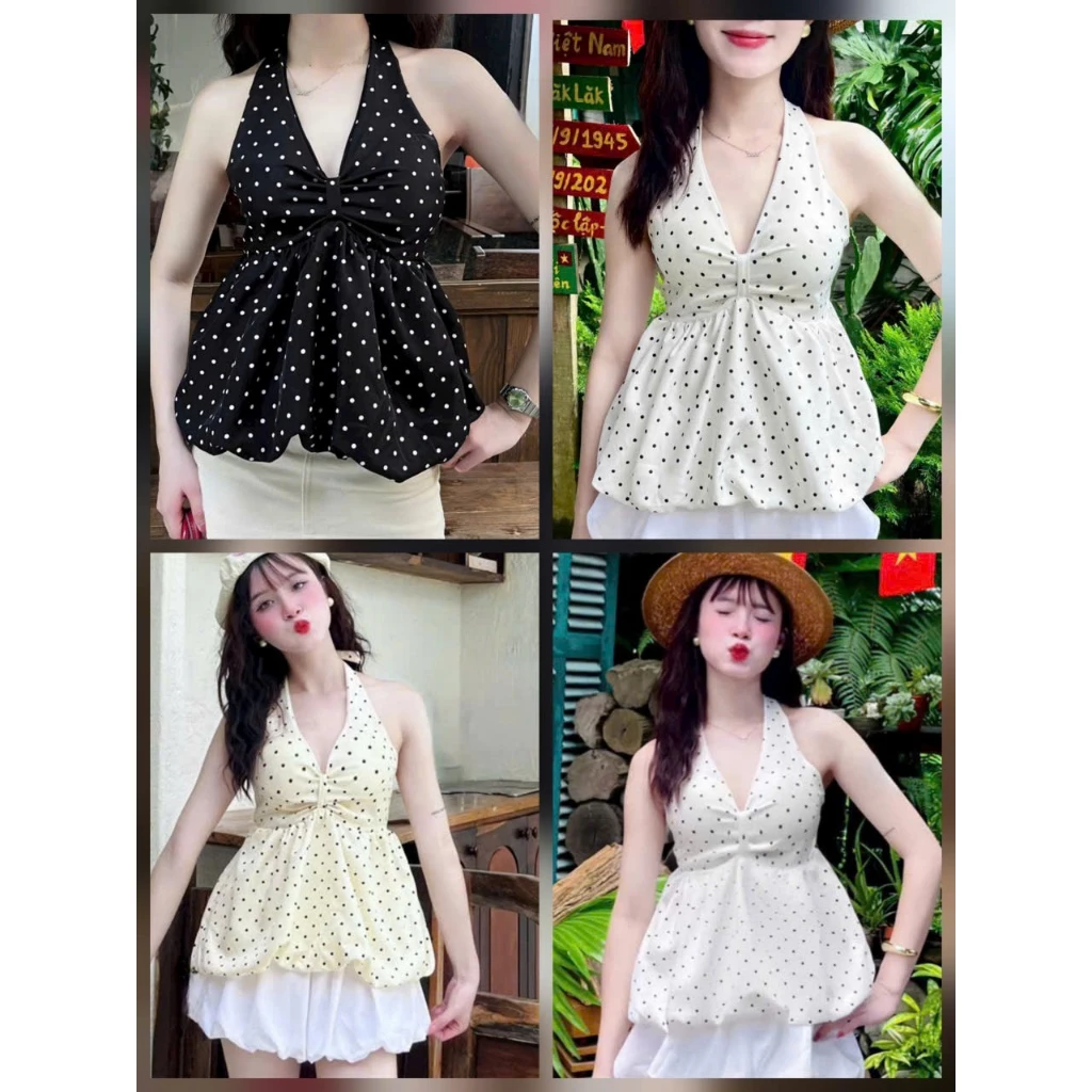 Áo Yếm Chấm Bi Kiểu Nữ Chất Cotton Lạnh Mịn Đẹp , Mặc mát, Cao Cấp Đi Chơi , Du lịch Biển