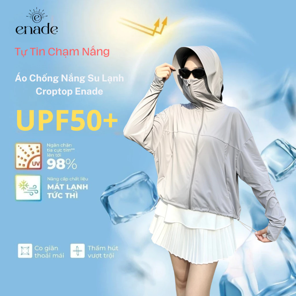 Áo Chống Nắng Croptop Su Lạnh Enade UPF50+,(CN3),Form ngắn cánh rơi 2026