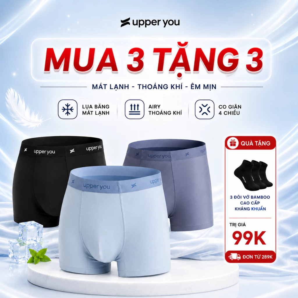 [Combo 3] Quần Lót Nam Boxer Airy Cao Cấp Upper You Thoáng Mát Co Dãn 4 chiều - BXM001