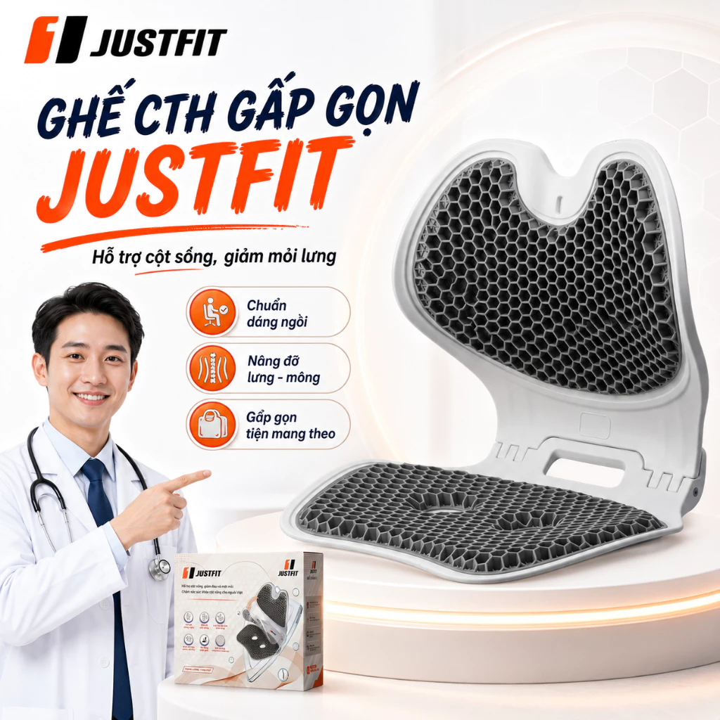 Ghế công thái học gấp gọn JUSTFIT Điều chỉnh tư thế định, hình cột sống TPE êm ái chống mỏi, gù lưng