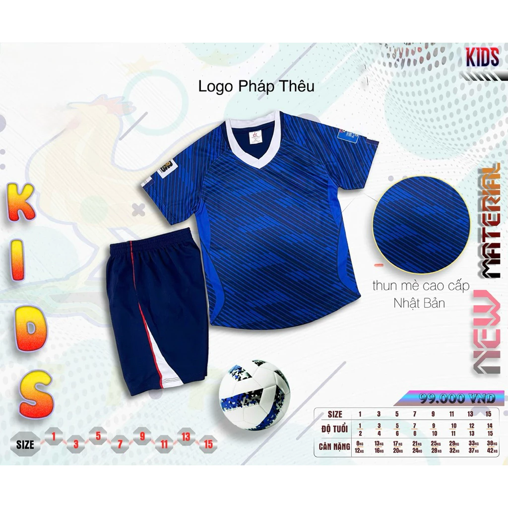 Bộ Trẻ Em Pháp Xanh (Có In Tên Số) Bộ Quần Áo Bóng Đá Thun Mè Cao Cấp Thoáng Mát Logo Thêu