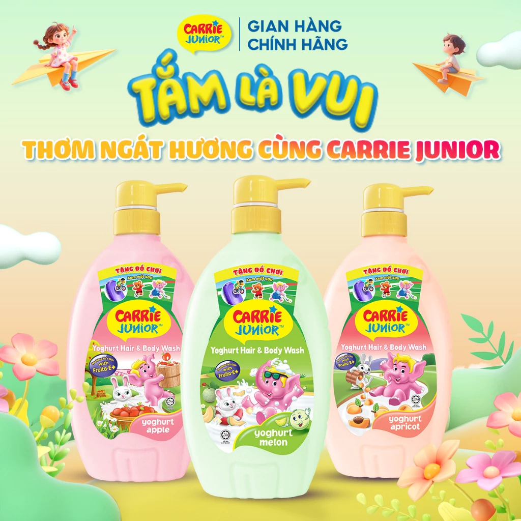 Chai Sữa Tắm Gội cho bé Carrie Junior hương trái cây thiên nhiên 700g - 3 mùi hương