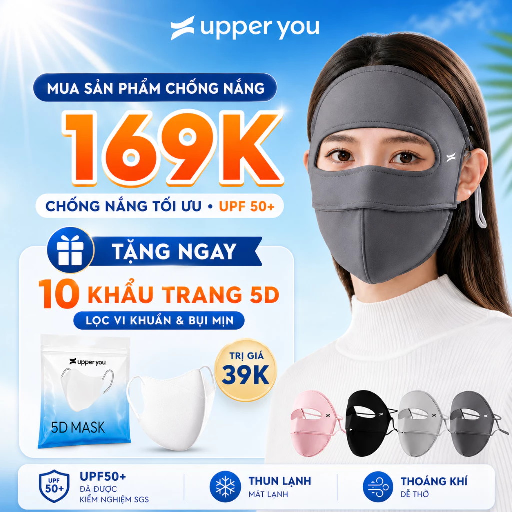 Ảnh sản phẩm do Shopee hiển thị, kiểm tra ngày 9/8/26 Khẩu Trang Chống Nắng Full Mặt Chống UV UPPER YOU Mịn Mát Thoáng Khí - FM02 đang được đối chiếu cho người mua tại Việt Nam