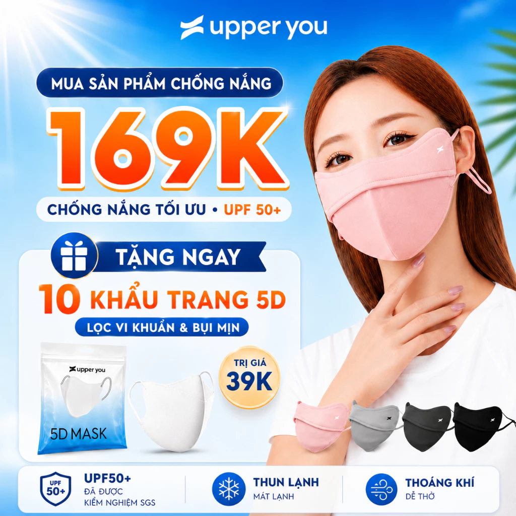 Khẩu Trang Chống Nắng UPF50+ Chống UV UPPER YOU Chất Lụa Băng Mịn Mát Thoáng Khí - FM03 đang được đối chiếu cho người mua tại Việt Nam