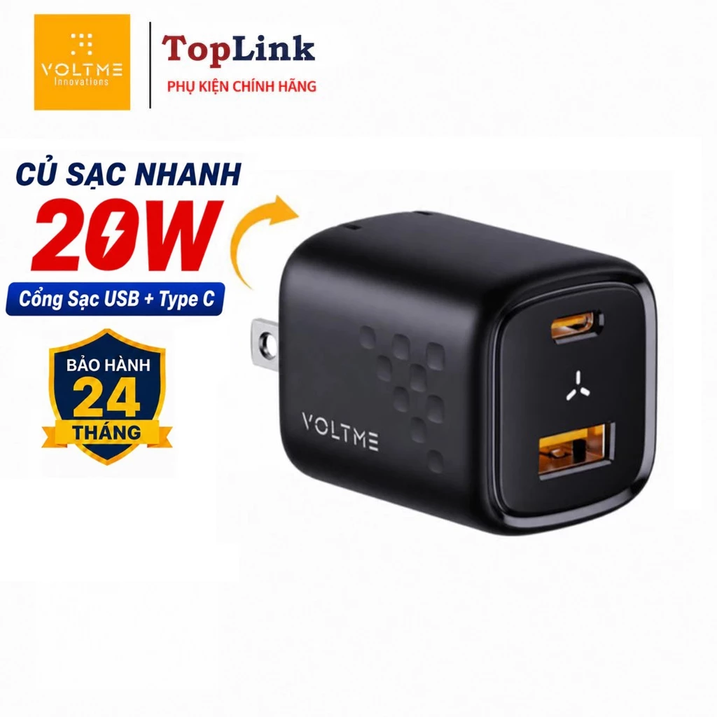 Củ Sạc Nhanh PD3.0 20w U+C VOLTME Sạc Siêu Tốc 3X An Toàn Tuyệt Đối Thiết Kế Chân Gập Gọn Nhẹ Du Lịch