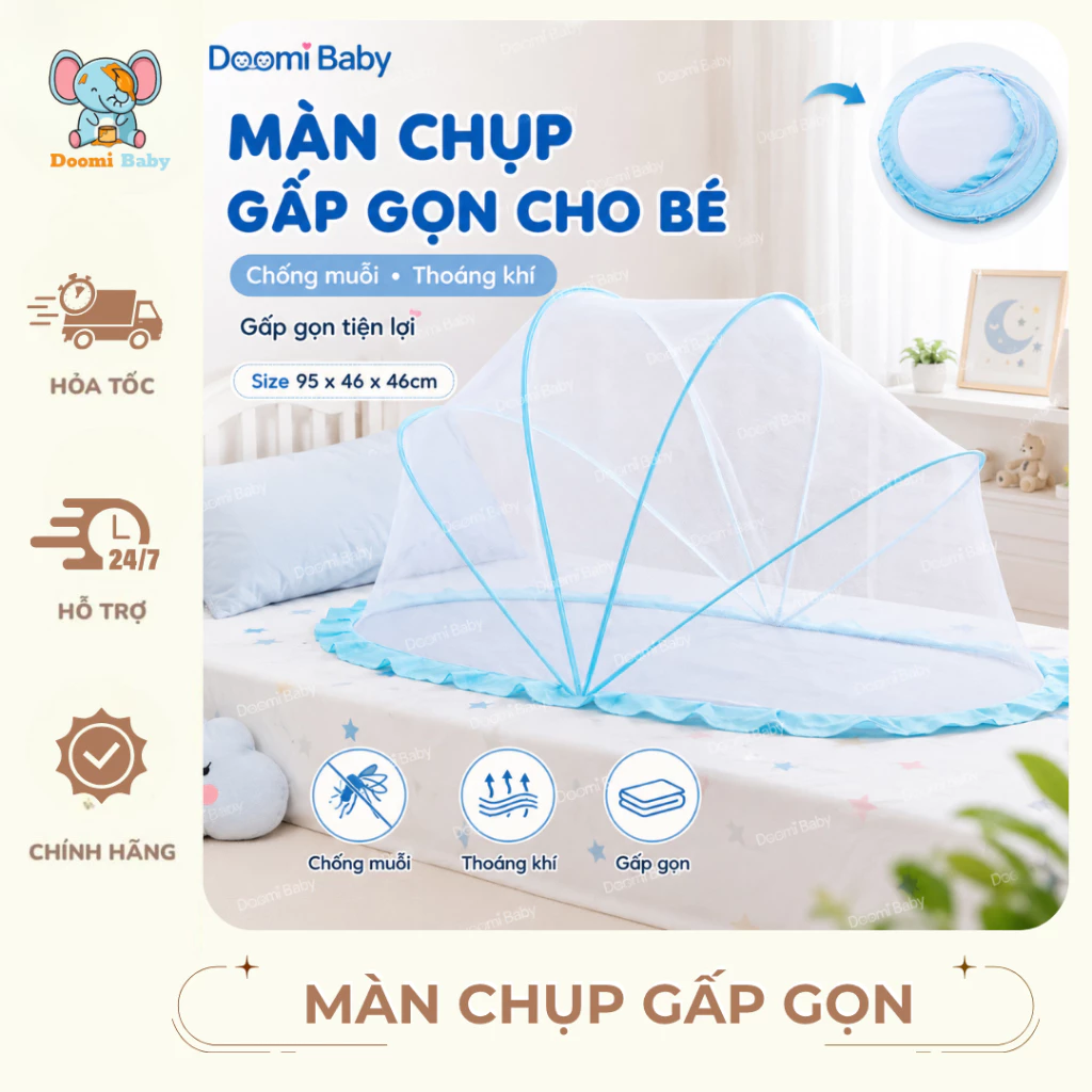 Màn Chụp Gấp Gọn Họa Tiết Đáng Yêu Cho Bé Kích Thước 95*46*46cm Doomi Baby - HT829 - HT830 - HT831