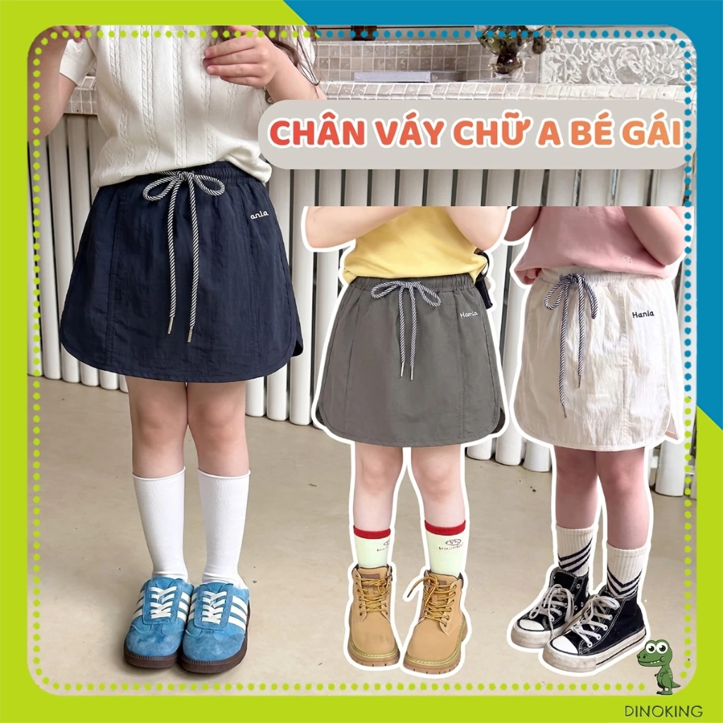 Chân váy chữ A cho bé gái DINOKING Chân váy ngắn có dây rút xẻ tà chất gió dày dặn thoáng mát trẻ em 2 - 8 tuổi CV10
