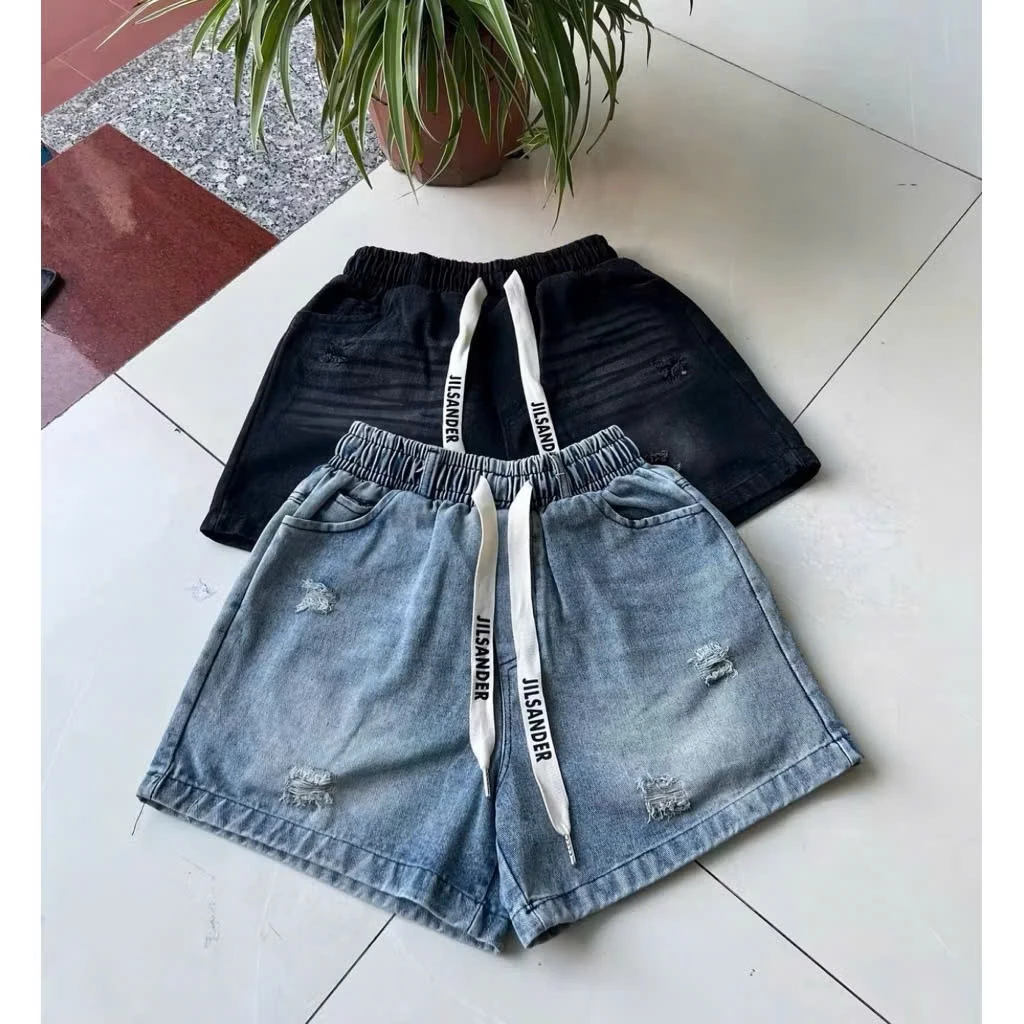 [39cm]Quần đùi bò dày cạp chun có dây rút dành cho nữ [M07]
