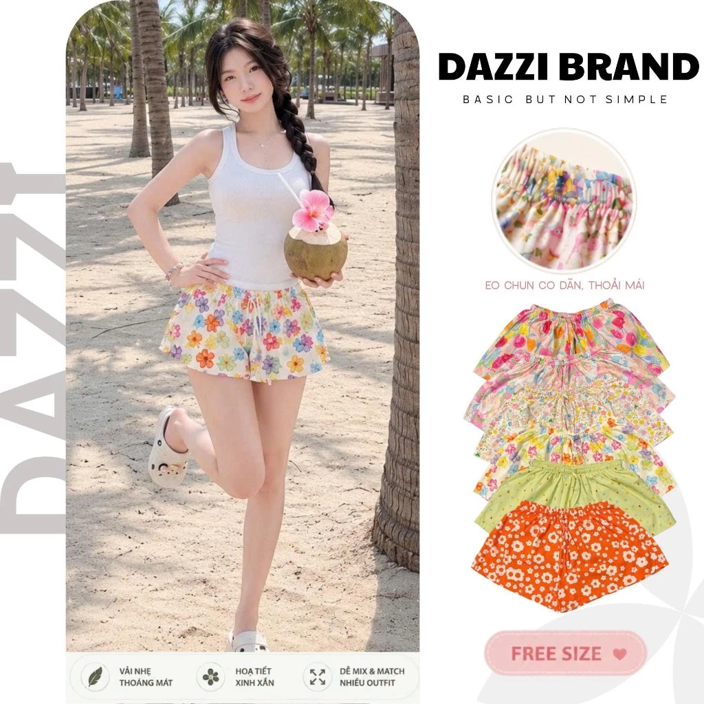 [DEAL HÈ] Quần Short Nữ In Hoa Vintage Cạp Chun Xòe Chữ A Mặc Mát Mùa Hè DAZZI women Q017