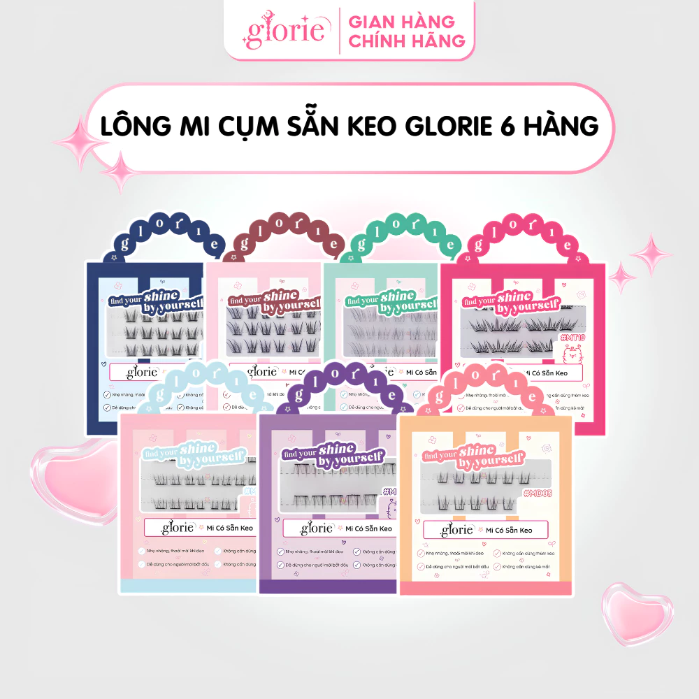 Mi giả -  Lông Mi Cụm Sẵn Keo Glorie 6 Hàng