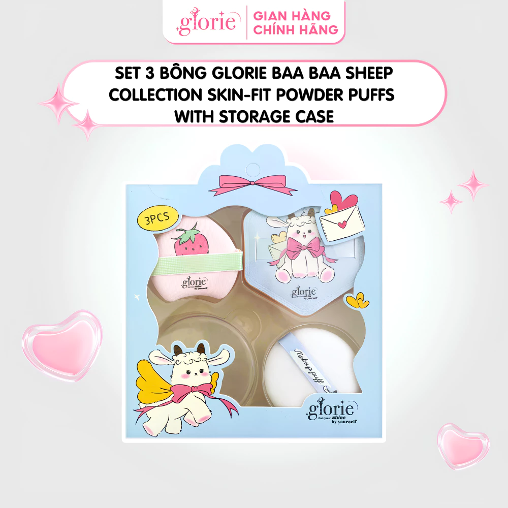 Set 3 Bông Glorie Baa Baa Sheep Collection Skin-Fit Powder Puffs With Storage Case