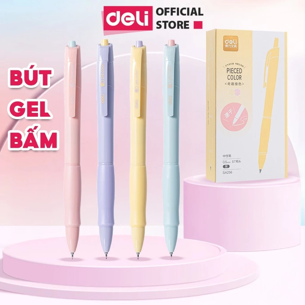 Combo 3/5/12 Bút Gel Nhanh Khô Deli SA256 Nhiều Màu Pastel, Đầu ST 0.5mm  Nét Bút Mượt Cho Học Sinh Sinh Viên