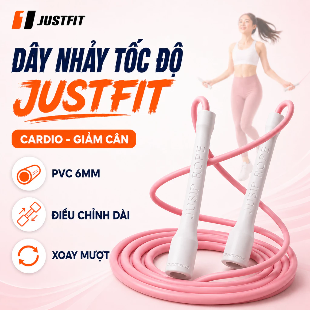 Dây nhảy tốc độ PVC JUSTFIT JUMP ROPES 6mm tập nhảy dây, Cardio, Yoga, giảm cân tại nhà