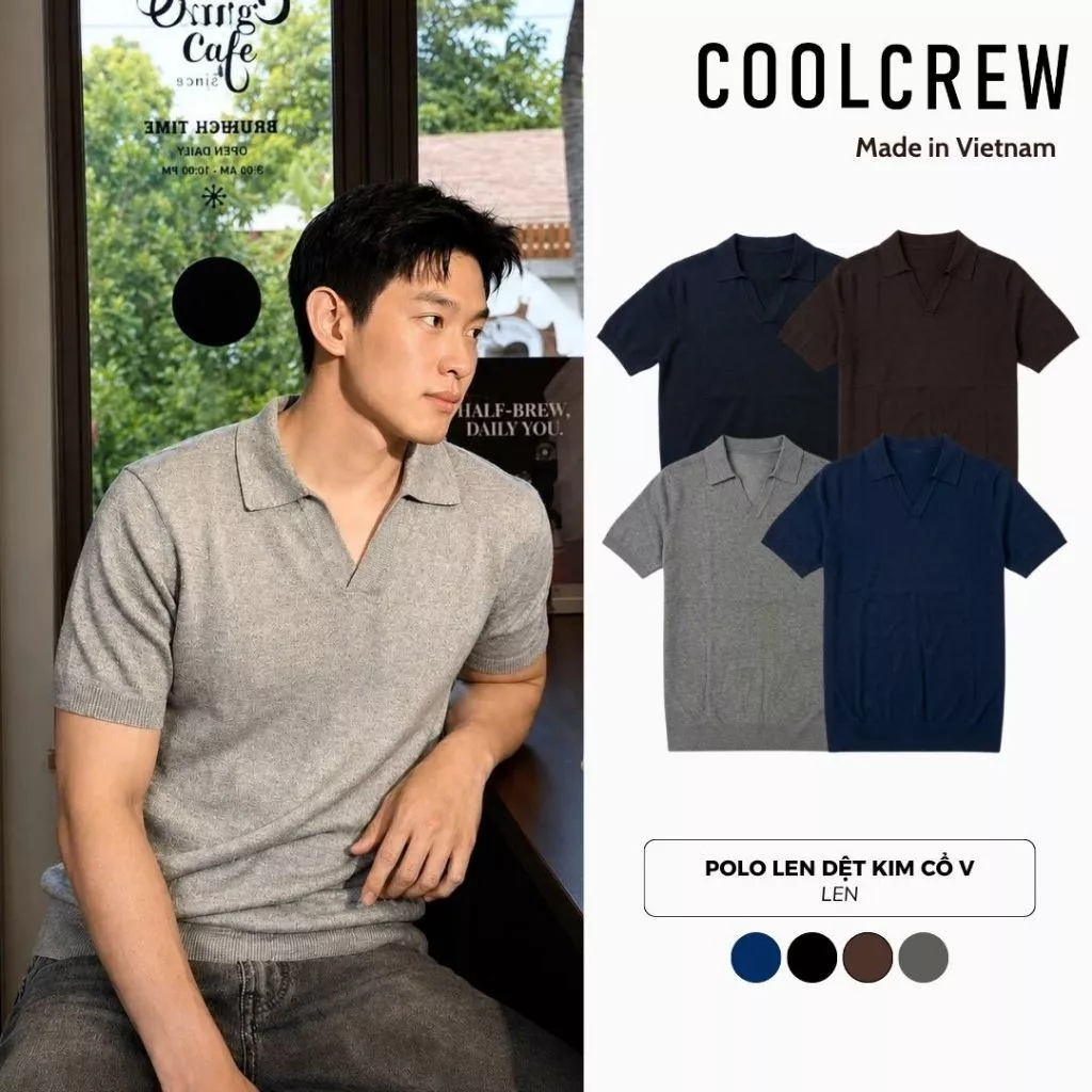 Áo Polo Len Dệt Kim Cổ V 𝐂𝐎𝐎𝐋𝐂𝐑𝐄𝐖 Form Regular Fit Không Cúc Ngắn Tay Thoáng Mát Phong Cách Hàn Quốc ALH13 APN110