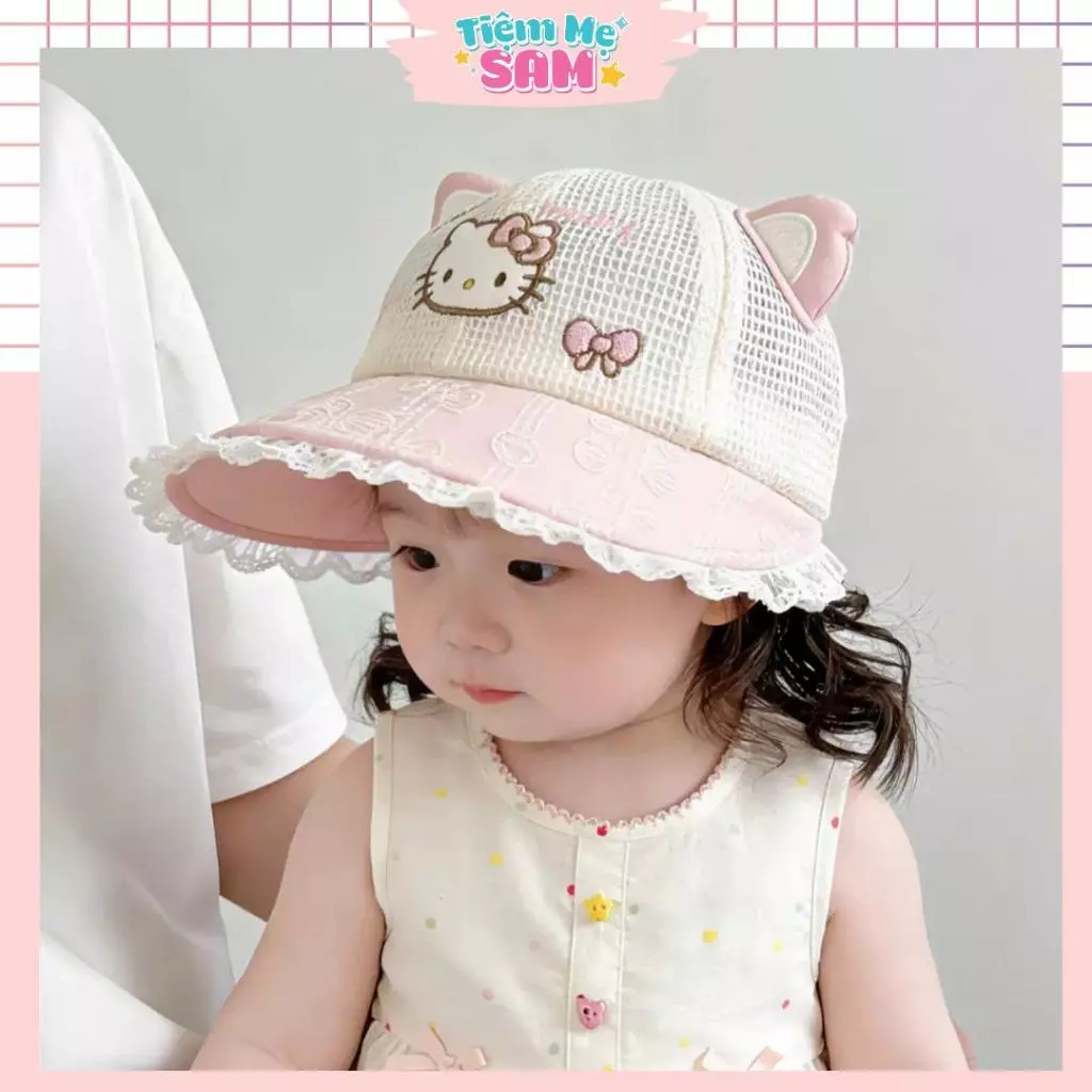 Mũ vành rộng dễ thương cho bé gái 2-5 tuổi có quai dán điều chỉnh rộng chật (MUG66)