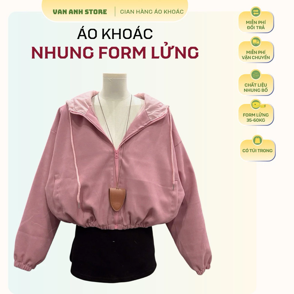 Áo Khoác Nhung Bố Form Croptop 40-65kg Lót Dù, áo khoác nữ dài áo 45cm vải mềm mịn mát có 1 túi trong Hoodie Zip Women