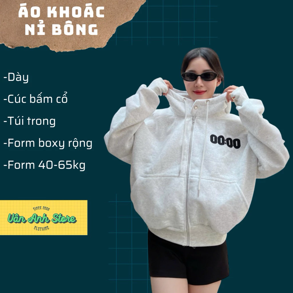 Áo Khoác Nỉ Boxy Thêo 00 Form Rộng, 4 Túi Form Rộng Vải Dày 40-65kg mặc đẹp Hoodie Zip Women