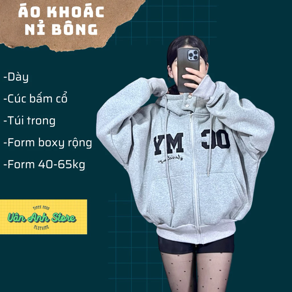Áo Khoác Nỉ Boxy Thêu OcMy Đính Nút Form Rộng Nữ, Áo Khoác Freesize Form 40-65kg Mặc Đẹp Hoodie Top