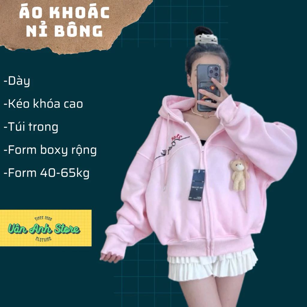 Áo Khoác Nỉ Form Boxy 40-65kg mặc đẹp có túi trong có 6 màu xinh yêu Hoodie Zip Women Top Hot