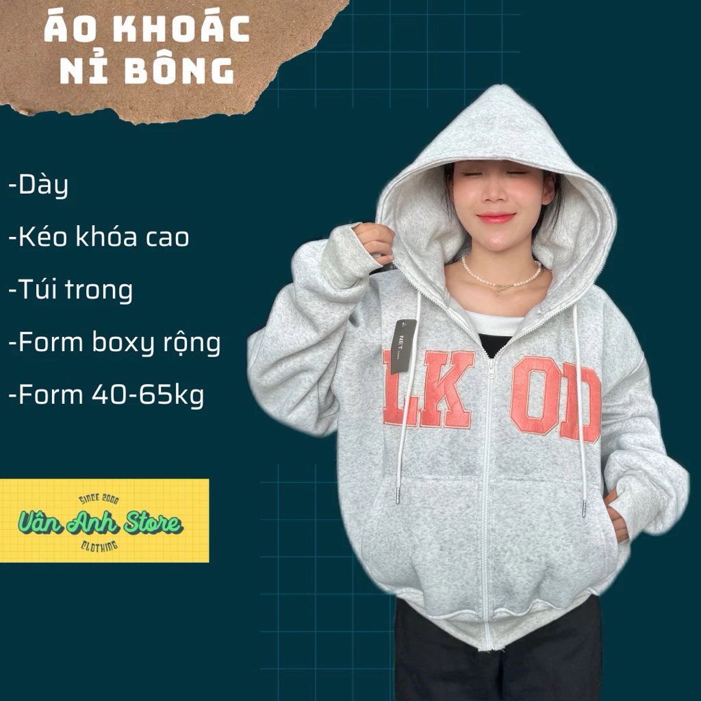 Áo Khoác Form Boxy Thêu Đáp LKOD Form 40-65kg, áo khoác nữ 2 túi trong xỏ ngón kéo khoá cao dài 60cm