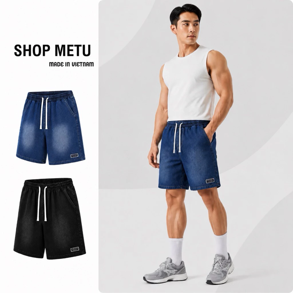 Quần Jean Ngố Nam Jean Wash Ống Rộng Form Rộng Cạp Chun Dây Rút Xanh Denim Chất Jean J96