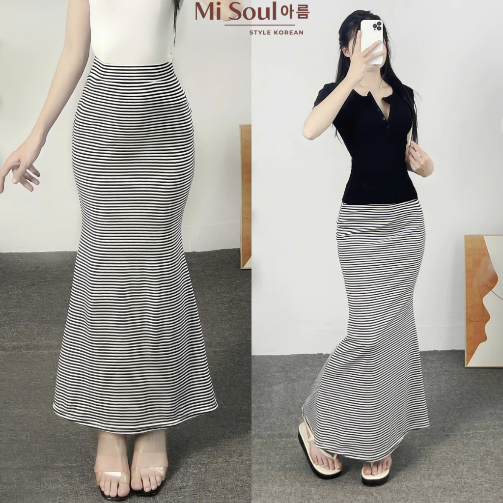 Chân Váy Đuôi Cá Dáng Dài Midi Cạp Chun Chất Cotton BigSize, Chân Váy Suông Dài Cạp Phẳng CV951