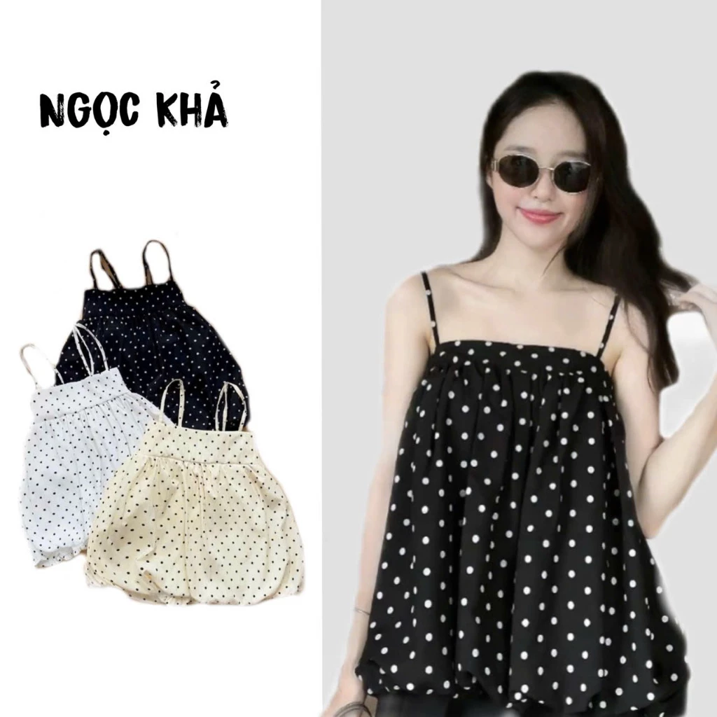Áo Bí Hai Dây Chấm Bi Dáng Bí Nữ Cá Tính Basic Dễ Phối Đồ