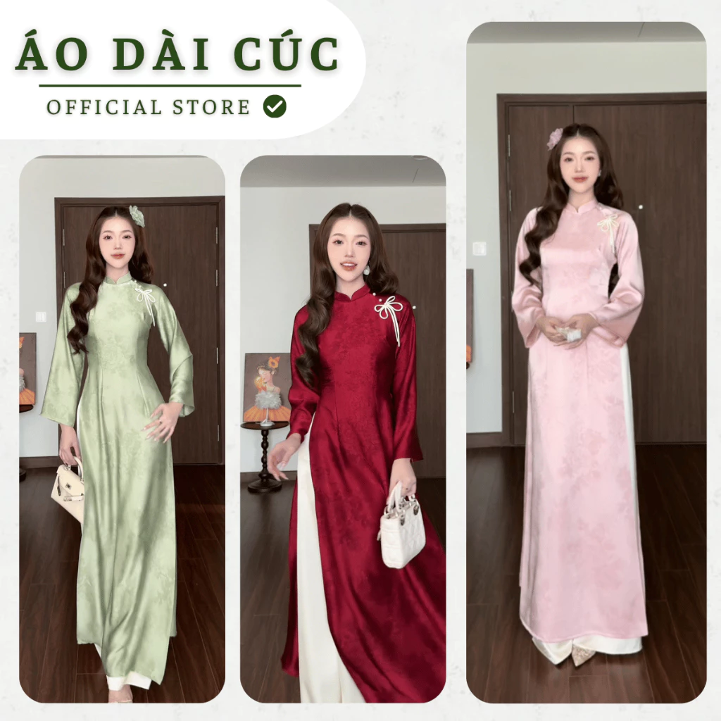 Áo dài TƯỜNG VY , áo dài truyền thống cách điệu đính nơ nhẹ nhàng, phù hợp đi dạy, đi chơi, chất liệu mềm mướt - Áo Dài