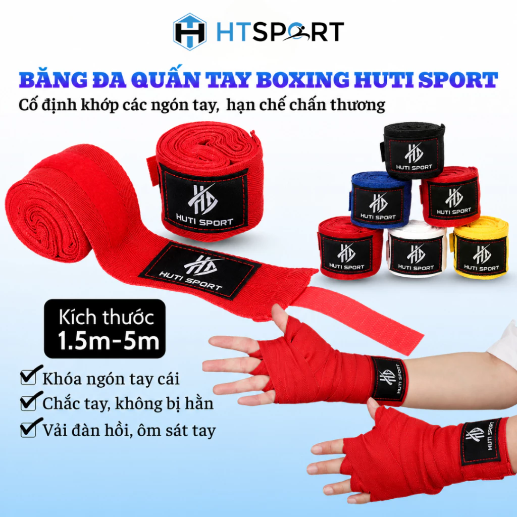 Băng Đa Boxing Quấn Tay HUTI SPORT, Đai Quấn Bảo Vệ Tập Luyện Muay Thái Đấm Bốc Võ Thuật Nam Nữ Trẻ Em