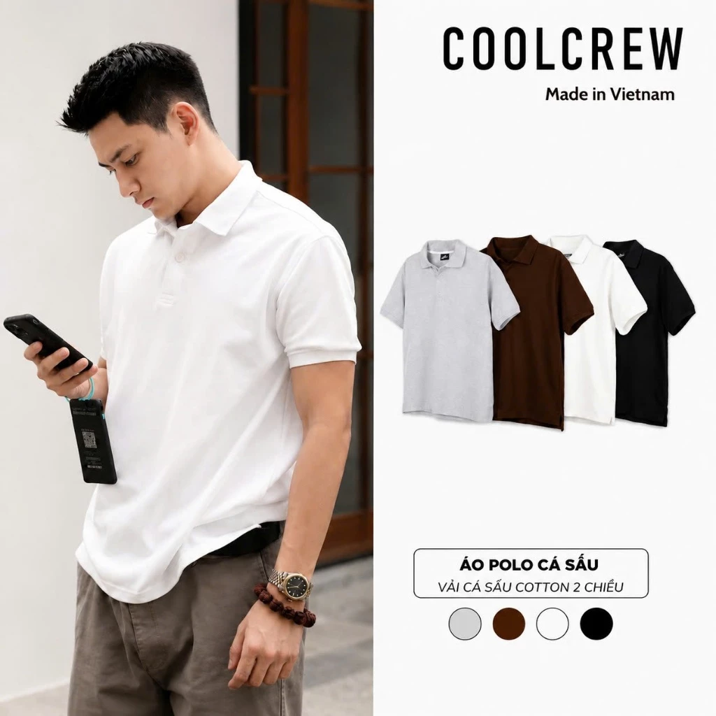 Áo Polo Cá Sấu 𝐂𝐎𝐎𝐋𝐂𝐑𝐄𝐖 Vải Cotton Cá Sấu 2 Chiều Unisex Menswear Phong Cách Hàn Quốc Năng Động APN038