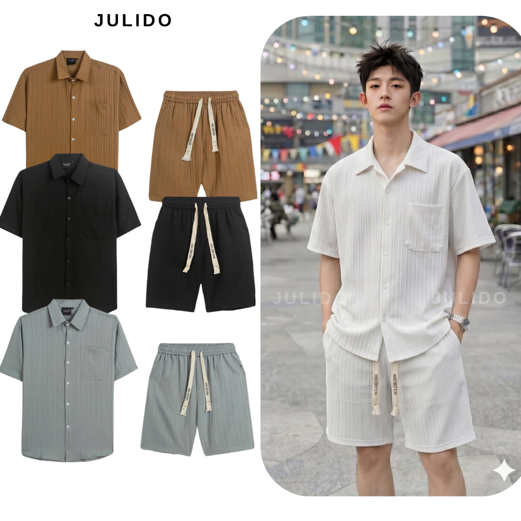 Bộ quần áo nam JULIDO chất đũi gân mềm mịn mát
