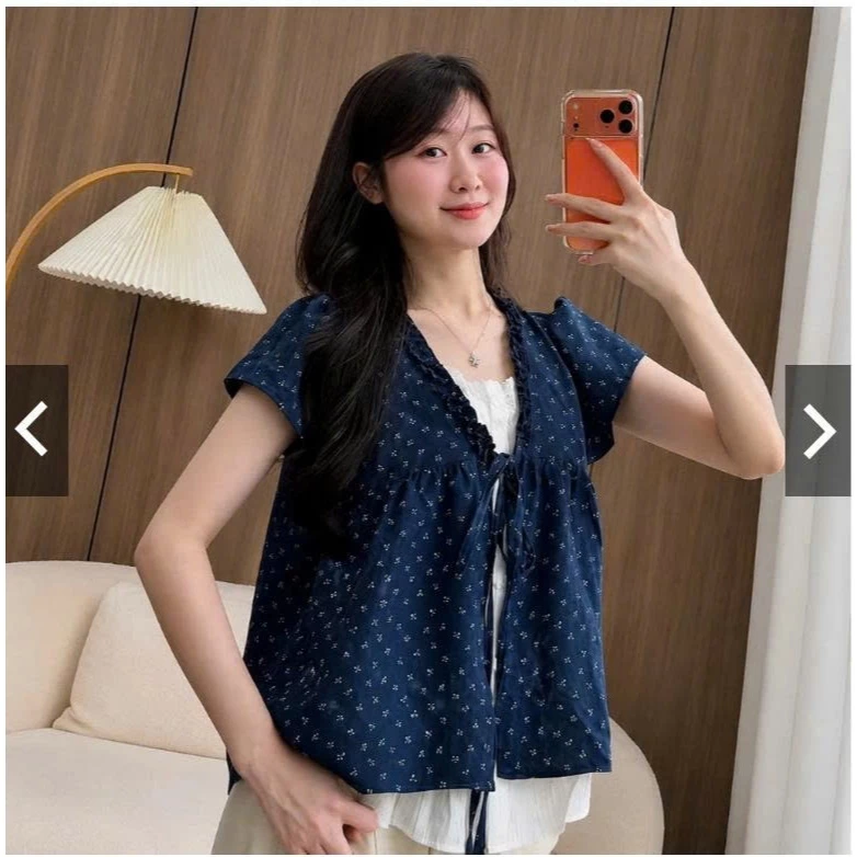 Áo babydoll Hoa Nhí cho Nữ dễ thương chất đũi hàn tay ngắn phối ren bèo 2 lớp nhiều màu hot trend