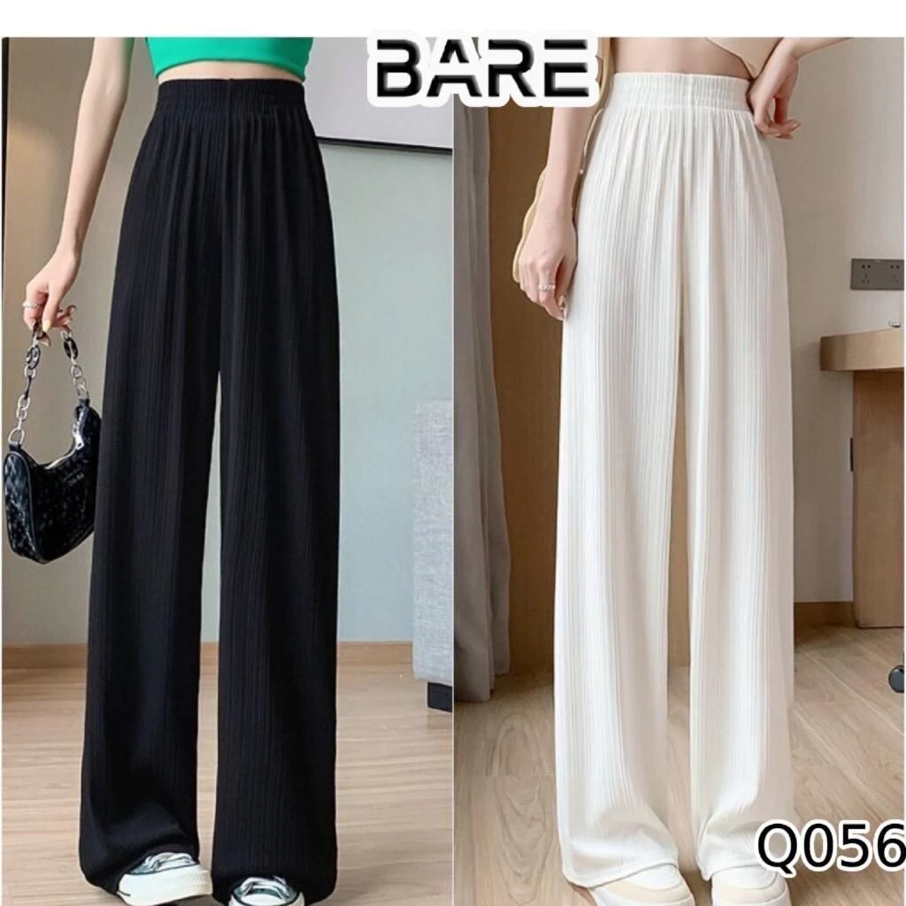 Quần ống rộng vải gân quảng châu Thun Nữ Women có 2 túi trước WQ61