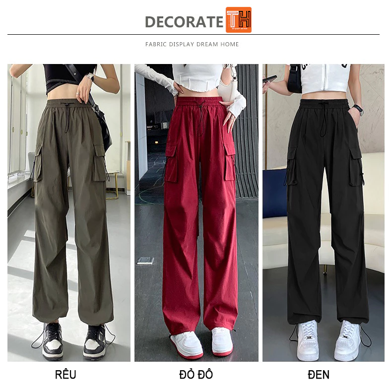 Quần suông ống rộng túi hộp nữ lưng thun phối dây rút cargo pants siêu cá tính WQ65