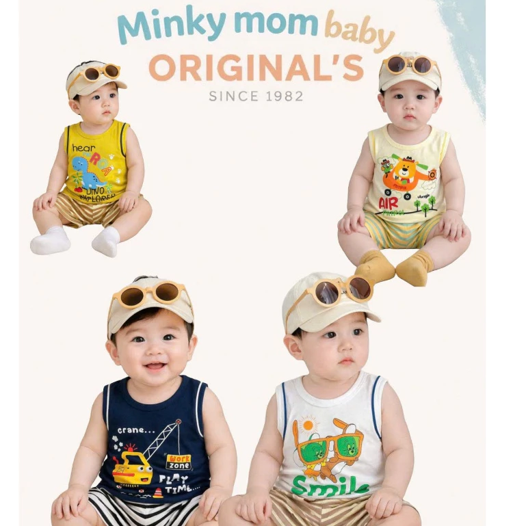 Bộ Ba Lỗ Thun Lạnh Minkymom Áo Chạy Lé Phối Quần Sọc Dệt BL-IN83